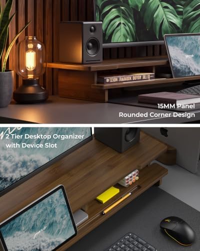 42.5” Dual Monitor Stand with Phone & Tablet Holder Desk Shelf