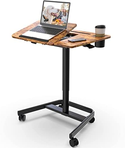 JOY worker Mobile Sit Stand Desk, 60° Tiltable Portable Desk, Rustic Brown