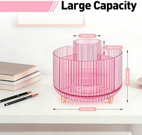 360 Rotating Pen Pencil Holder for Desk, Pen Organizer with 5 Slots