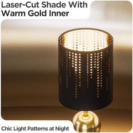 Modern Table Lamp with Black Linen Shade, E26 Base, Golden Metal Body, 17" Tall Bedside Desk Lamp for Bedroom, Living Room, Office – Bulb Not Included