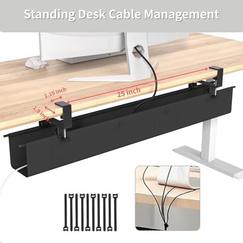 No Drill Under Desk Cable Management Tray, 47.5” Fabric Clamp Mount