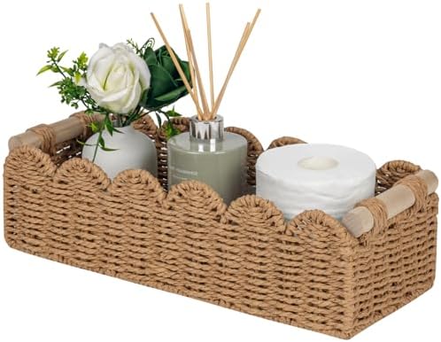 CubesLand Scalloped Toilet Paper Storage Basket W/Handle for Home Decor