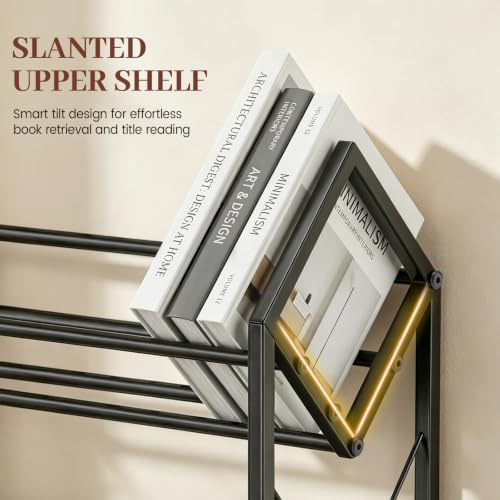 Desktop Bookshelf Organizer, 2 Tier Wood Desk Shelf for Tabletop Storage, Small Desktop Shelf for Office Home Dorm, Table Shelf Book Rack for Books/Supplies/Decor Display (Black)