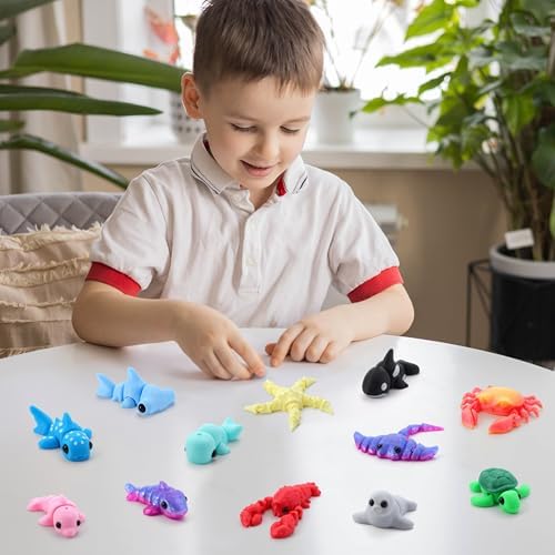 JOYIN 12 Pcs 3D Printed Ocean Animals Set, 4" Animals 3D Printed Toys - Cute Articulated Flexible Figurines Fidget Toys for Party Favors Birthday Gifts Desk Pets Office Home Decor