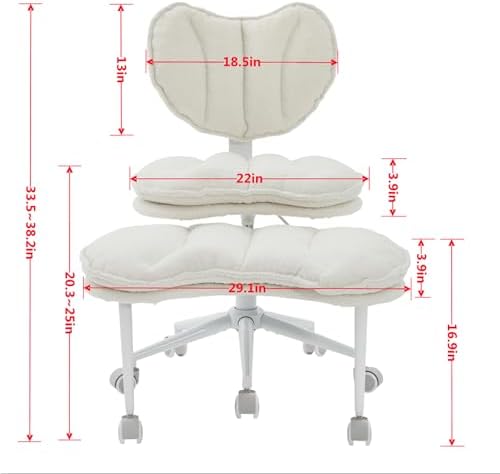 Ergonomic ADHD Criss Cross Legged Office Desk Chair - Meditation Kneeling Yoga Chair Adjustable Height with Wheels Lumbar Support, 360° Swivel Wider Footrest for Home Work, White