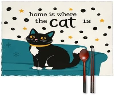 Home is Where The Cat is Washable Placemats Set of 4, Durable Heat Resistant Table Mats 17.7 X 11.8 Inch for Dining Table Kitchen Decor Indoor Use