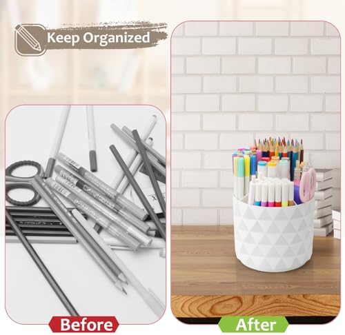 Desk Organizer, 360-Degree Rotating Pencil Pen Holders For Desk, Diamond Pattern Pen Organizer With 5 Compartments, Cute Desk Accessories Decor For Office, School,Home,Art Supply (Pink)