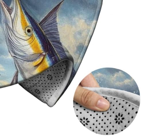 Machine Washable Modern Round Area Rug, Room Sofa Yoga Soft Round Carpet, Home Decor Non Slip Kitchen Office Circle Rug Whimsical Fish Painting, 36inch