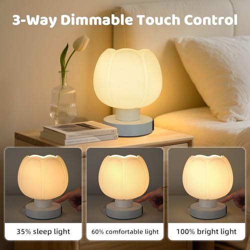 Touch Bedside Lamp wtih USB C+A Charging Ports,Tulip Flower Lamp