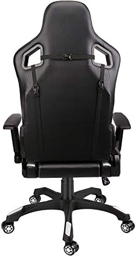Leopard Gaming Chair, High Back PU Leather Office Chair, Adjustable Video Gaming Chairs, Swivel Racing Chair with Adjustable Armrest (Black/White)