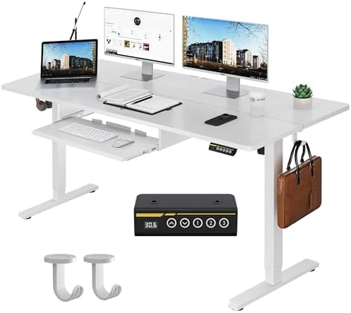 48 x 24 Inch Electric Standing Desk with Keyboard Tray, White