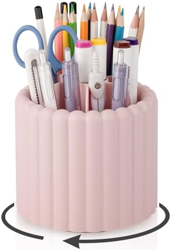 Anyoifax Rotating Pen Holder for Desk Removable Pencil Cup, Small Pink