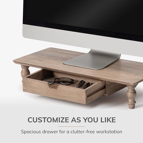Anji Mountain Monitor Stand for Desk - Desktop Organizer & Laptop Riser, Ergonomic Monitor Riser, Space-Saving, Durable, Easy Assembly & Ideal for Home & Office,Biscotti, 24-Inch, Pro Edition