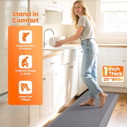 1-Inch Thick Anti-Fatigue Mat for Kitchen and Standing Desk, 20"x72", Grey