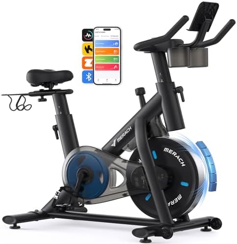 MERACH Exercise Bike, Magnetic Friction Stationary Bike for Home with APP