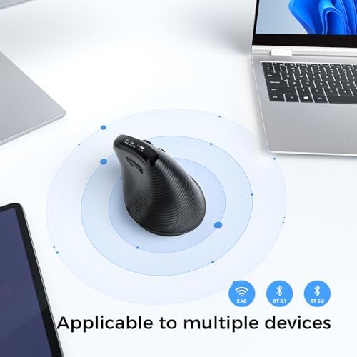 Wireless Ergonomic Mouse with Screen，Bluetooth Vertical Mouse Rechargeable, Quiet Clicks, USB Ergo Design Cordless Mice Compatible for Windows, PC, Laptop, Mac OS, Black