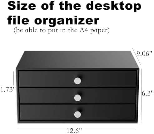 Svartur Metal Desk Top Drawers, Small Table Organizer with 3-Drawer Storage Organizer for A4 File, Desk File Storage Organization for Office, Home, No Assembly Required, Black