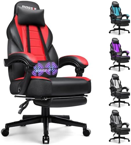 BOSSIN Racing Style Gaming Chair, Leather Computer Desk Chair with Footrest and Headrest, Ergonomic Heavy Duty Design, Large Size High-Back E-Sports, Big and Tall Gaming Chair