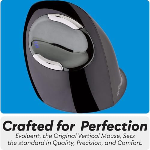 Evoluent – Inventor of The Vertical Mouse – VMDLW Ergonomic Vertical Mouse Right Hand Large USB Wireless, Sculpted for Comfort, Reduces Wrist Strain, 4 Speeds, 6 Customizable Buttons in Windows