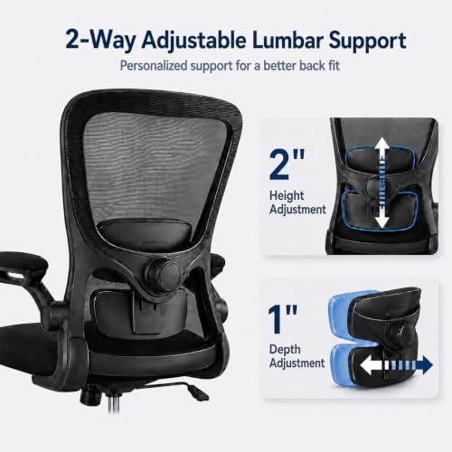 Ergonomic Office Chair for Long Hours, Adjustable Padded Lumbar Support for Lower Back Relief, 330 lb Capacity, Comfortable Computer Desk Chair for Home Office, Work & Study