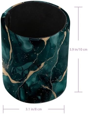Emerald Green Marble Pen Holder Pencil Organizer Cute Pencil Cup Desk Decor Makeup Brush Holder PU Multifunctional Office Supplies for Home Classroom School