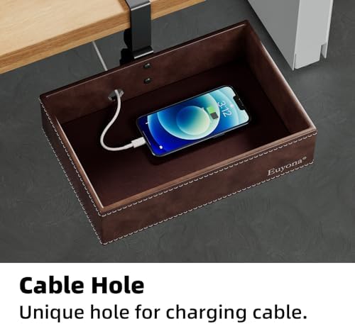 Under Desk Drawer, Clamp on Desk Organizer Hanging Desk Storage PU Leather