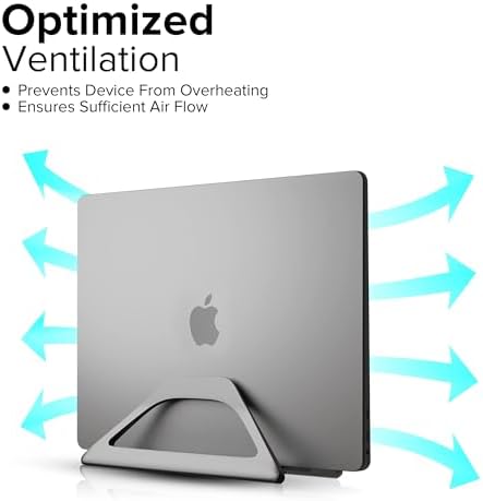 Elestoria Aluminum Vertical Laptop Stand with Gravity Auto-Lock – Adjustable Laptop Holder Vertical fits MacBook Pro/Air, Chromebook & Gaming Laptops up to 17.3" – Space-Saving Desktop Dock - Grey