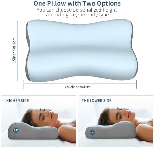 Cervical Neck Pillow, Contour Memory Foam Pillows for Neck Pain Relief, Ergonomic Pillow for Sleeping, Orthopedic Bed Pillow Neck Support Pillow for Side Back Stomach Sleepers(Blue&Grey)