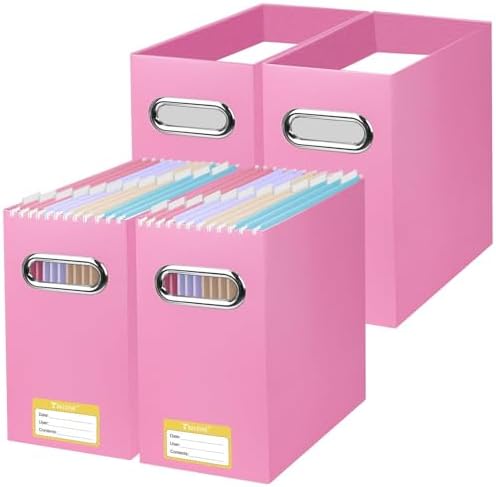 BALEINE 4PK File Organizer Box, Cardboard File Folder Organizer with Handle