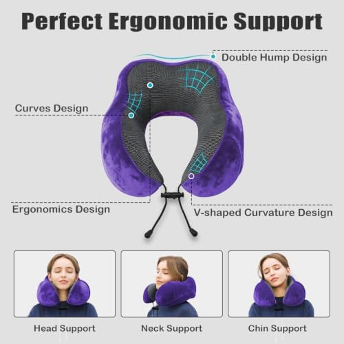 Travel Pillow, Memory Foam Neck Pillow for Traveling, U Shape Neck Pillow Airplane Portable Flight Pillow Travel Kit with 5D Contoured Eye Masks and Earplug for Plane Train Car Home Office