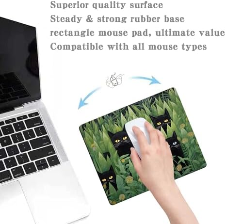 Cute Cat Mouse Pad Plants Mouse Pads for Desk,Cool Desk Pad Keyboard Mat Kawaii Black Cat Flower Non Slip Rubber Base Mouse Pad for Office Laptop, Landscape Mouse Pad,Square Mouse Mat