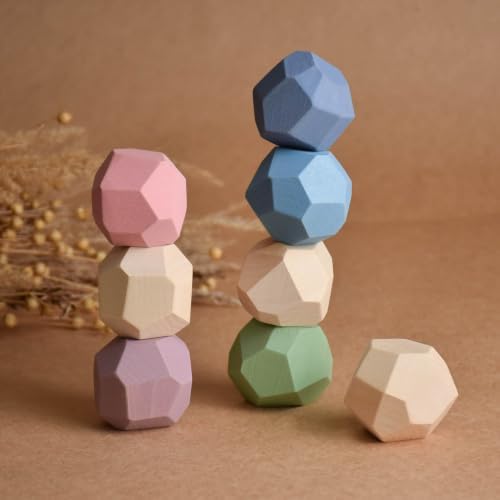 Pastel Wooden Stacking Stones Board Game Solid Natural Wood Balancing Blocks, Handmade Unique Gift, Aesthetic Balancing Rocks, Muted Boho Home Office Decor