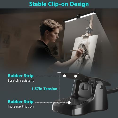 Rechargeable Clip-on Easel Light for Painting, 64 LEDs 4 Color Modes 3 Brightness, Eye-Care Desk Lamp Cordless Easel Lamp for Artists Drawing Art Studio, Memory Function & Touch Control