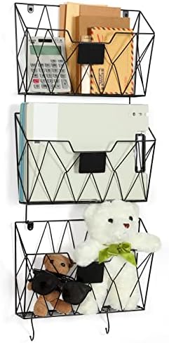 Wall File Organizer, 3 Pack Metal Wall Basket File Holder for Home Office