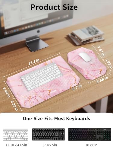 3-in-1 Ergonomic Keyboard Stand with Wrist Rest & Mouse Pad Set,Pink Marble