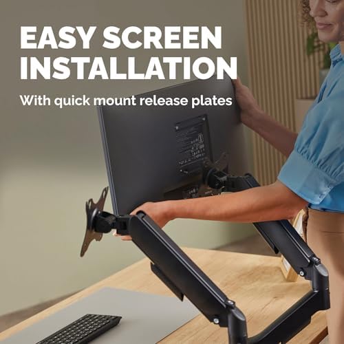 Fellowes Everyday Plus Dual Gas Spring Monitor Arm Holds Two Screens up to 32" Weighing 4.4-19.84 lbs ea, Height Adjusting, Tilt, Swivel, Rotate, VESA 75/100, Clamp or Grommet Mount, Cable Management