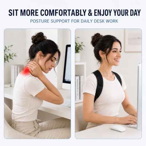 Posture Corrector for Women and Men, Adjustable Upper Back Brace with Shoulder Pads, Back Straightener for Rounded Shoulders & Daily Posture Support (Medium)