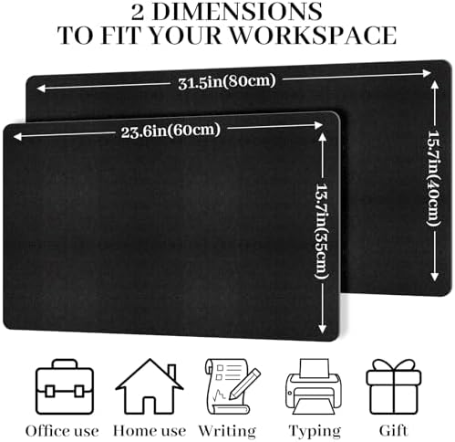 Leather Desk Pad Mat, Black Desk Mat, 23.6" x 13.7"