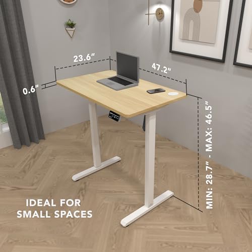 Mount-It! Maple Standing Desk 48x24 – Electric Height Adjustable Sit to Stand Desk with Memory Presets, Ergonomic Workstation for Home Office or Study, White Frame with Maple Splice Board Top