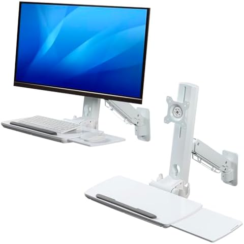 MyGift Wall Mounted White Metal Medical Grade Monitor Screen Workstation with Height Adjustable Arm, Keyboard & Extension Tray & Mouse Holder for Healthcare and Dental Clinics, Fits up to 35” Monitor