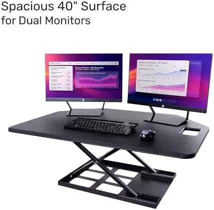 X-Elite Pro 40" Corner Standing Desk Converter with Pneumatic Lift | Adjustable Sit to Stand Riser, L-Shaped Desks & Cubicles | Fully Assembled Computer Workstation (Matte Black)