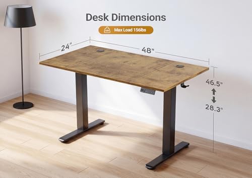 YDN Electric Standing Desk, 48x24 Inch, Rustic Brown