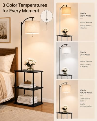GERGO Floor Lamp with Table, Side Table for Living Room, 3 CCT 9W LED Bulb