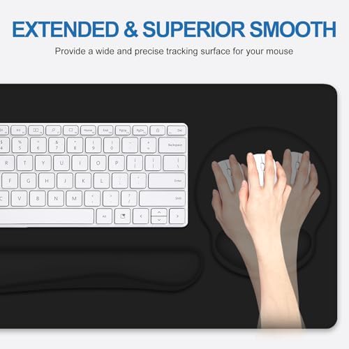 Mouse Pad Desk Pad Protector, Keyboard Wrist Rest + Mousepad Wrist Rest +Coaster, Large Gaming Mouse Pad for Computer Keyboard Desks Laptop, XXL Desk Mat Writing Pad for Office and Home, Cool Black