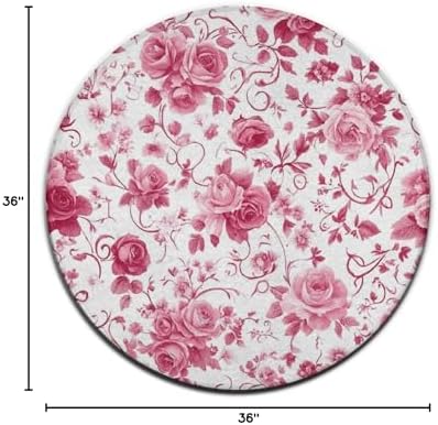 Large Home Decor Mat, Soft Round Yoga Carpet, Non Slip Machine Washable Home Office Circle Rug Pink Flowers Rose Floral