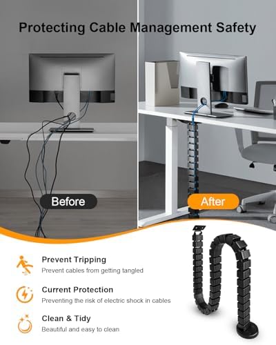Under Desk Cable Management Kit for Sit Stand Desk, Flexible Spine Raceway