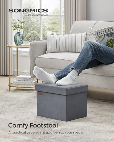 SONGMICS Small Folding Storage Ottoman, 12.2 x 16.1 x 12.2 Inches