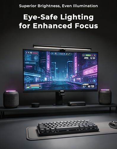 Monitor Light Bar with Wireless Remote & Auto-Dimming, 17" Aluminum Eye-Care LED Desk Lamp for Curved & Flat Monitors, Stepless Dimming (Ra95), No Glare USB Computer Light for Home Office