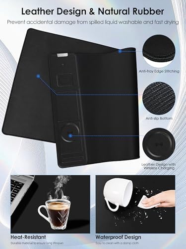 Wireless Charging Mouse Pad with Foldable Phone Holder, 15W Magnetic Fast Charging for iPhone Samsung, 31.5"x15.75" Large Desk Mat for Laptop/Keyboard, Waterproof Gaming Mousepad with Non-Slip Base