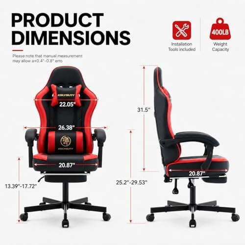 Mistpeople Gaming Chair, Ergonomic High Back Computer Chair with Footrest, Lumbar Support & Pocket Spring Cushion, Comfortable Swivel Home Office Desk Chair for Adults
